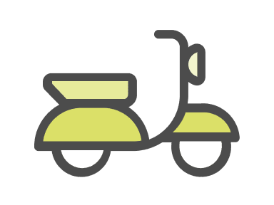 a yellow scooter with white wheels