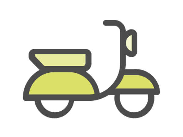 a yellow scooter with white wheels