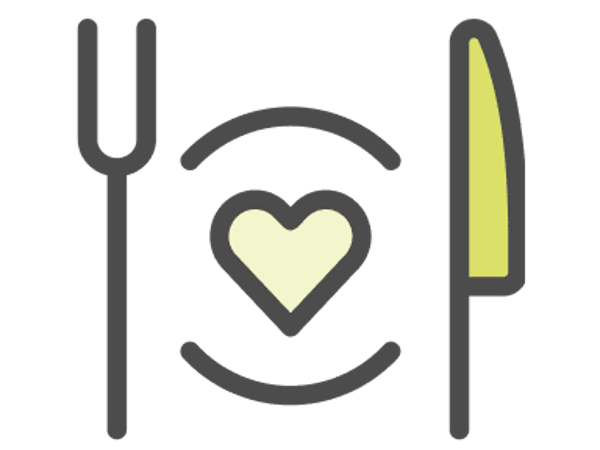 a fork knife and knife with a heart on a black background