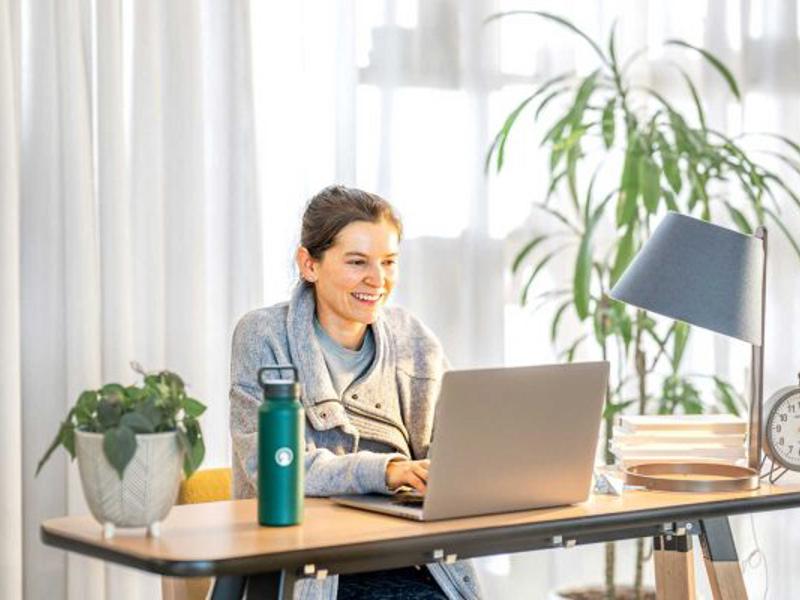 a person sitting at a desk with a laptop