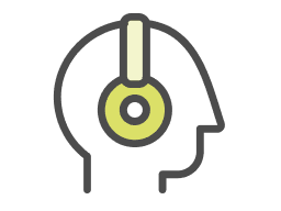 a head with a yellow circle and a white stripe