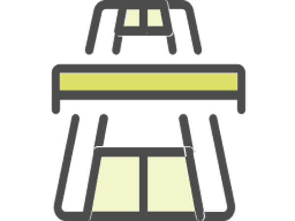 a black and yellow line drawing of a building